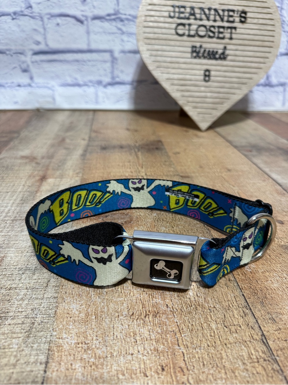 Buckle-Down Pet Collar, Dog Collar Metal Seatbelt Buckle, Ghost Boo Blue Multi